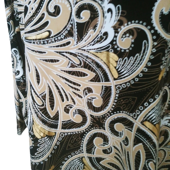 Style & Co. Stretch Tunic Top Gold Filigrees White Black L - Picture 4 of 7